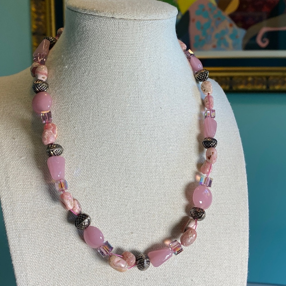 Semiprecious Gemstones and 925 Silver Accented Necklace, Vintage